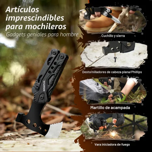 Vista 3 de Accesorios de multiherramienta para acampar, rellenos de calcetines para hombres 16 en 1 Multiherramienta Equipo de supervivencia con hacha