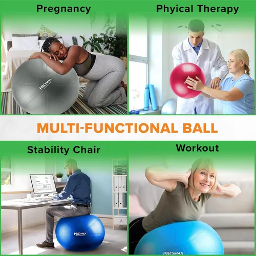 Vista 6 de SmarterLife PRO MAX - Pelota de entrenamiento para fitness, yoga, equilibrio, estabilidad o parto para embarazo y parto, ideal como silla de pelota