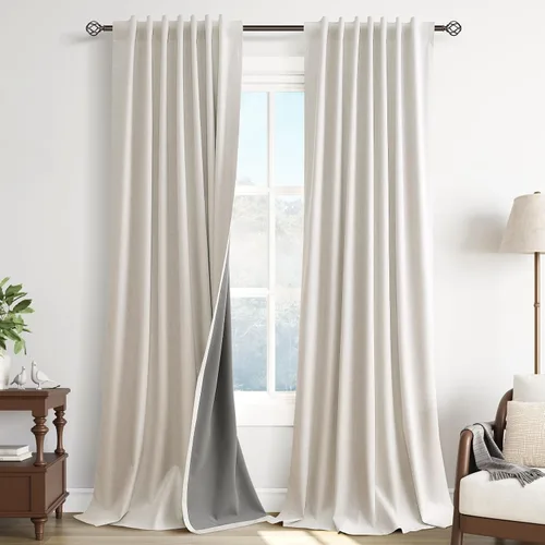 Vista 30 de Guken Cortinas opacas de lino, 2 paneles rústicos, elegantes, 100% opacas, con aislamiento térmico, banda de ganchos y trabilla trasera, 52 x 84