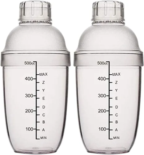 Vista 11 de Coctelera de plástico, mezclador de bebidas, agitador manual con taza y escalas, transparente (10 oz / 300cc)