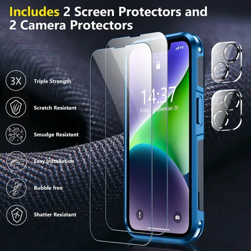Vista 4 de SPIDERCASE Funda para iPhone 14/Funda para iPhone 15, [Protección contra Caídas de Grado Militar de 15 PIES][Antideslizante] Paquete de 2