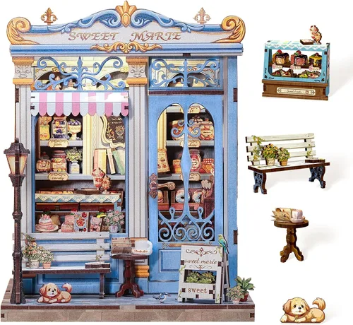 Vista 20 de Cutefun - Kit de rincón de libros - Kit de casa en miniatura DIY para adultos y adolescentes, kit de rompecabezas de madera 3D en miniatura con LED