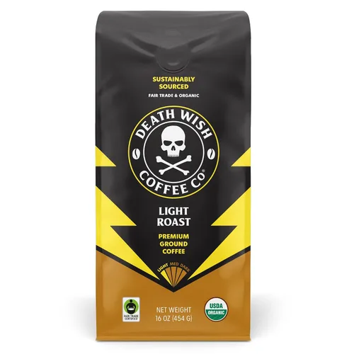 Vista 28 de Death Wish Coffee - Café molido orgánico de tostado medio, paquete de 6 Fair Trade Arabica & Robusta, Stone Fruit Caramel & Roasted Nut Notes
