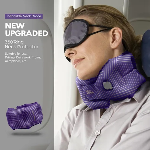 Vista 7 de Almohada inflable para el cuello para viajes, almohada ajustable de apoyo para el cuello para avión, coche, tren, autobús, oficina, hogar, almohada