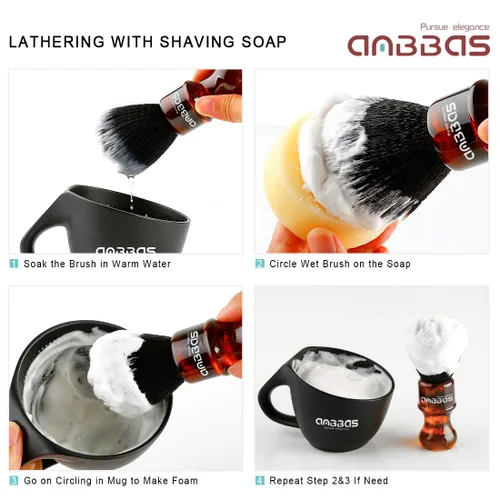 Vista 5 de Anbbas Cepillo de afeitar sintético de tejón con mango de resina, cerdas de nailon, cepillo de espuma para el cabello, para viajes, afeitado Ámbar