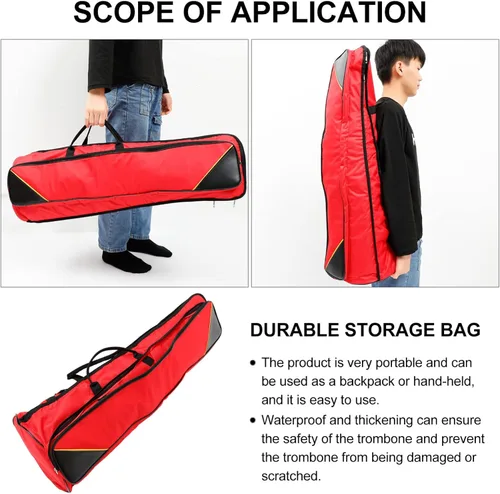 Vista 3 de ERINGOGO Bolsa de trombón Tenor, bolsa acolchada para trombón bajo con correa ajustable para el hombro, bolsillo para accesorios, funda