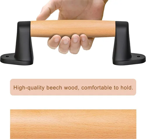 Vista 3 de SELEWARE Manija de madera para puertas correderas, 2 unidades, 9 pulgadas Soportes de plástico negro (paquete de 2)