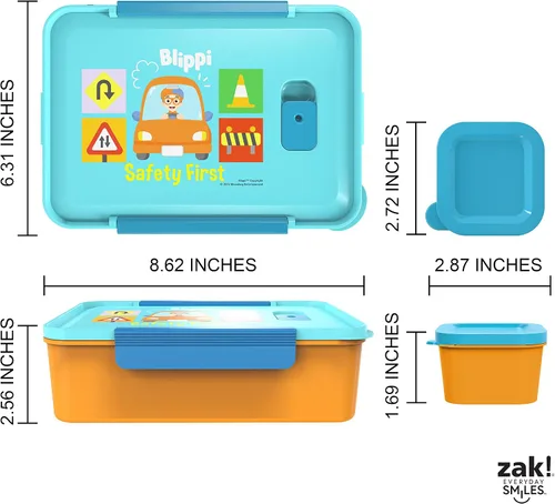 Vista 6 de Zak Designs Blippi Caja Bento de plástico reutilizable con sello a prueba de fugas, asa de transporte, ventilación de vapor para microondas