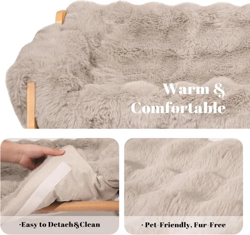Vista 3 de CHEERHOME PETS Sofá cama elevada para gatos de interior, sofá de madera para gatos con funda extraíble lavable y esponjosa, sillón elevado para Sofá