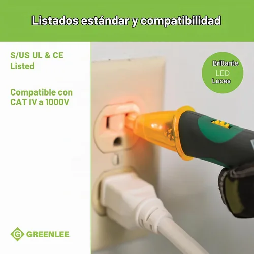 Vista 7 de Greenlee GT-16 Detector de voltaje sin contacto ajustable, 5V - 1000V CA, verde, verdes