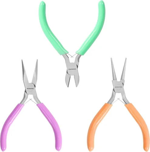 Vista 8 de WORKPRO Juego de Alicates para Joyería, Kit de Herramientas para Hacer Joyas de 3 Piezas - Alicates de Punta Fina/Alicates de Punta Plana, Alicates
