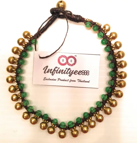 Vista 5 de Infinityee888 - Tobillera moderna de moda de jade verde y latón, 10 pulgadas, tejida con cordón de cera, hermoso estilo bohemio hippie hecho a mano