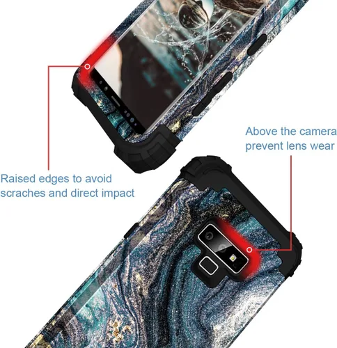 Vista 4 de Funda para Galaxy Note 9, funda de teléfono resistente de mármol para hombres y niños, 3 en 1, policarbonato duro y silicona suave de doble capa