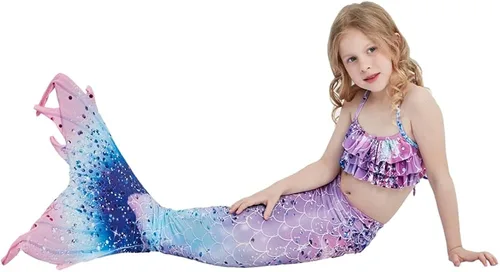 Vista 3 de Conjunto de traje de baño con cola de sirena para niñas, traje de baño de princesa