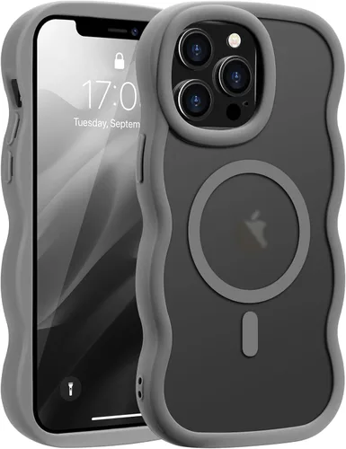 Vista 83 de Pepmune - Funda para iPhone 12 Pro Max con marco ondulado y estructura rígida, color mate claro, cubierta trasera unisex, compatible con Magsafe