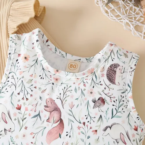 Vista 7 de Toddler Baby Girls Dress and Cardigan Set Baby Girl Cute Animal Print Sleeveless Dress and Coat 2Pcs Outfits Set