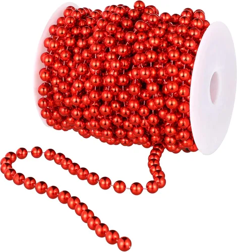 Vista 7 de WILLBOND Cuentas de árbol de Navidad de 50 pies, guirnalda de perlas artificiales, rollo de cuentas de plástico para árbol de Navidad, boda, Negro