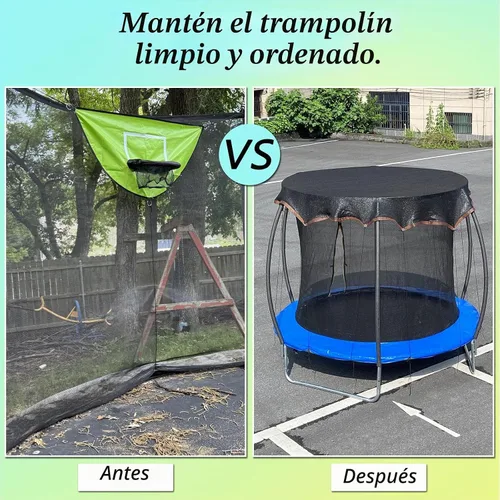 Vista 5 de Funda de sombra para cama elástica redonda de 10 pies, cubierta redonda para cama elástica al aire libre para protección solar y bloqueo de hojas