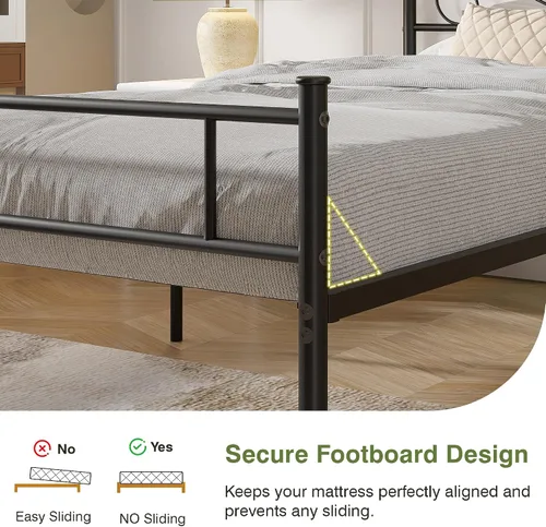Vista 6 de VECELO Base de cama de plataforma metálica de tamaño individual de 14 pulgadas con cabecero y piecero, base de colchón resistente con soporte