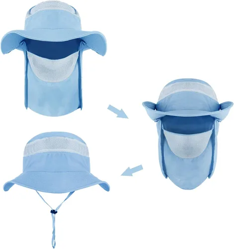 Vista 2 de Sombrero de sol de verano para mujer, de ala ancha, enrollable, con cubierta protectora para el cuello, protección solar UV, para ciclismo al aire