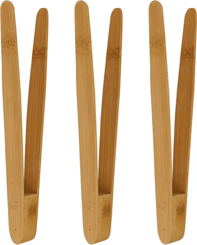 Vista 4 de BambooMN - Pinzas reutilizables de bambú "A" para tostadas de 7.9" - Marrón carbonizado - 10 piezas