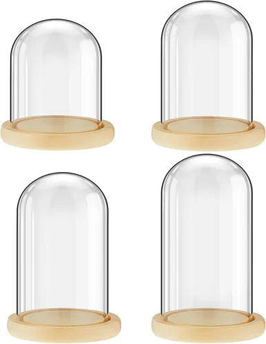 Vista 8 de Suclain 4 piezas de cúpula de cristal con base de madera, negro, 4.3 x 3.8