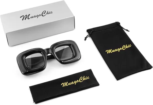 Vista 5 de MuagoChic Lentes de sol cuadrados inflados de burbujas para mujeres y hombres, grandes, gruesos, de moda, con marco grueso, gafas de sol divertidas