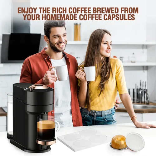 Vista 7 de Pro Mael 100 sellos de papel de aluminio para cápsulas reutilizables VertuoLine, tapas de sellado para cápsulas Nespresso VertuoLine recargables