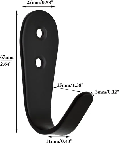 Vista 2 de Ganchos para colgar abrigos de pared, paquete de 6 perchas negras para chaquetas, de acero inoxidable, gancho de una sola puerta, resistente, gancho