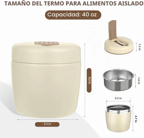 Vista 7 de Termo para comida caliente, 40 onzas, tarro de comida aislado al vacío para adultos, de acero inoxidable, termo de boca ancha, a prueba de fugas