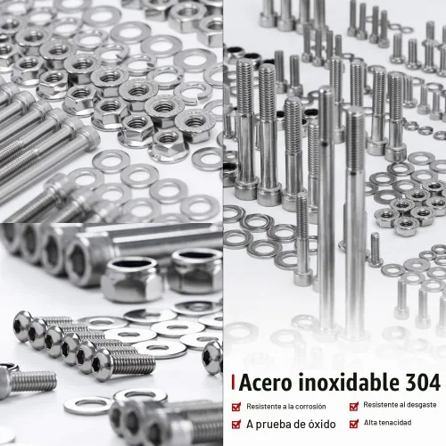 Vista 5 de PTNHZ Juego de tornillos de perno pulido de acero inoxidable 304, 662 piezas, juego de arandelas de juntas de tuerca de sujeción compatible