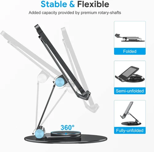 Vista 6 de OMOTON Soporte giratorio para tablet iPad con base giratoria 360°, soporte plegable ajustable para dibujo, compatible con iPad Pro/Air/Mini y más