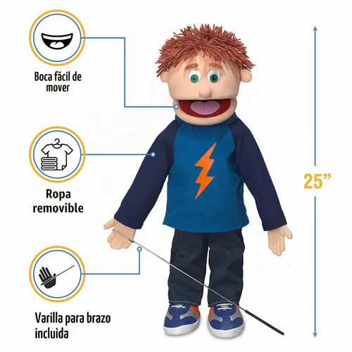 Vista 3 de Marioneta estilo ventrílocuo Tommy, Peach Boy, cuerpo completo, 25 pulgadas