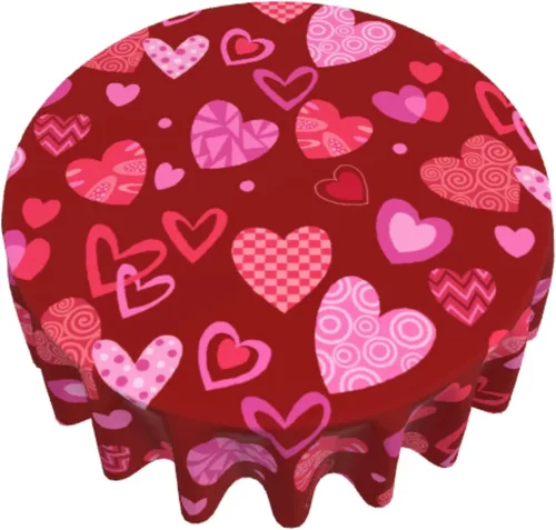 Vista 8 de Sweetshow Mantel redondo para el día de San Valentín de 60 pulgadas, rústico, romántico, rosa, rojo, corazón, estampado de corazón, con decoración