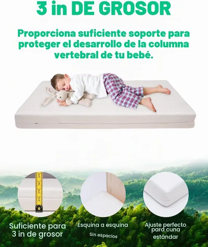 Vista 6 de Mecc ecoh Mini colchón para cuna – Funda transpirable de bambú impermeable, colchón de espuma viscoelástica refrescante, soporte fuerte de doble