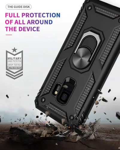 Vista 7 de Androgate Funda para Samsung Galaxy S9 con Protectores de Pantalla HD, Soporte Kickstand con Anillo de Metal de Grado Militar Probado Resistente a