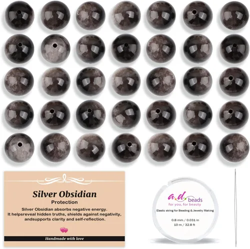 Vista 8 de AD Beads 200 cuentas redondas naturales de 7 chakras de 0.157 pulgadas (0.157 in), piedras preciosas de energía curativa, kit de joyería