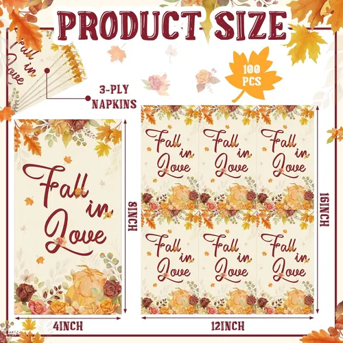 Vista 2 de Lincia 100 servilletas de otoño para despedida de soltera, toallas de papel desechables de otoño para invitados de otoño, para bodas, cosecha