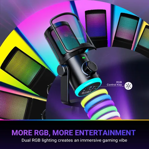 Vista 4 de Micrófono de juego FIFINE para PC, micrófono USB para transmisión con balance de chat de juego, micrófono de escritorio RGB condensador