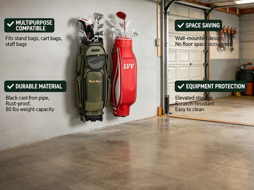 Vista 4 de BiJun Almacenamiento de bolsas de golf, soporte para bolsa de golf, soporte organizador de almacenamiento para bolsa de golf de montaje en pared