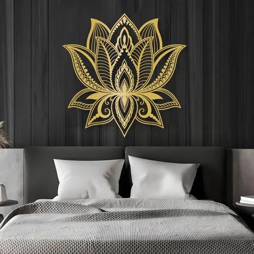 Vista 5 de Arte de pared de mandala, arte de pared de metal con flor de loto, decoración de pared de mandala de metal grande, arte de pared de mandala de loto