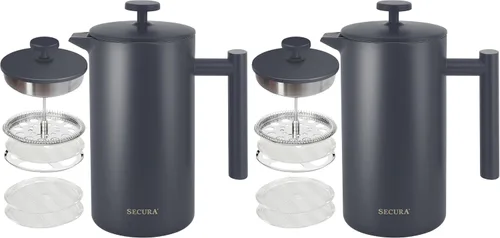 Vista 10 de Secura Cafetera de prensa francesa con filtro de acero inoxidable de 3 capas, 34 onzas, negro, diseño aislado de doble pared con 2 filtros