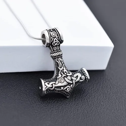 Vista 13 de Collar de urna de talismán de martillo de Thor vikingo nórdico para cenizas, acero inoxidable para hombre, joyería de cremación vintage, amuleto