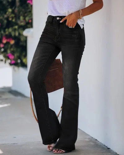 Vista 3 de Koinshha Womens High Waisted Jeans Flare Stretch Boyfriend Bootcut Casual Denim Pants