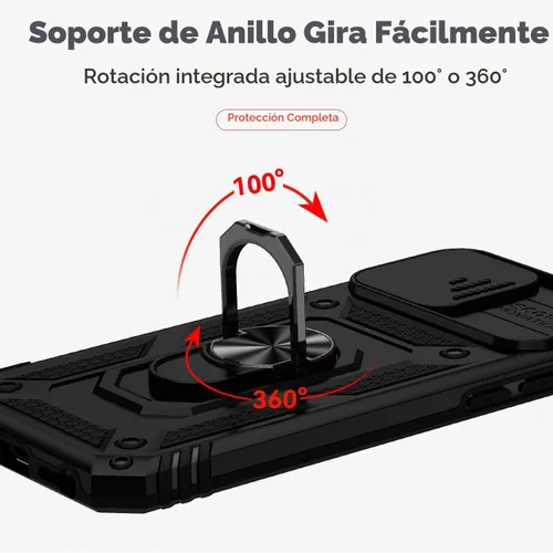 Vista 5 de Funda para iPhone 8 Plus, para iPhone 7/6 Plus, con cubierta deslizante para cámara + protector de pantalla HD, soporte de anillo giratorio de grado