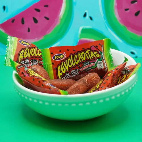 Vista 10 de Jovy Revolcaditas con sabor a chile y mango Bolsa de 6 onzas Caramelo mexicano