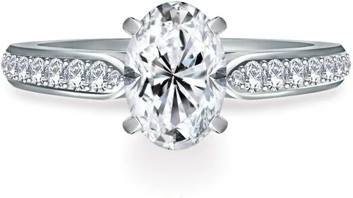 Vista 2 de Anillo de compromiso chapado en plata de compromiso con Moissanita de corte ovalado para mujer
