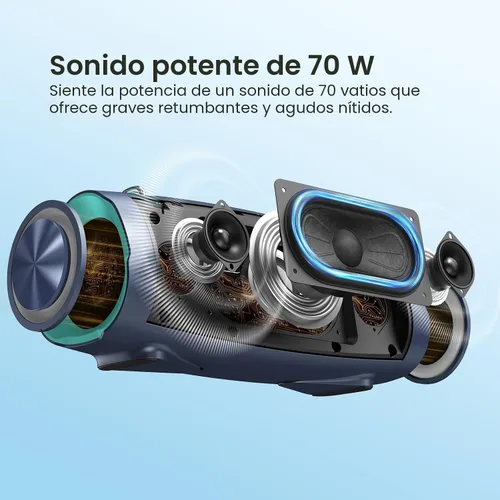 Vista 2 de DOSS Extreme Boom Pro D100, altavoz Bluetooth de 70 W con graves profundos, IPX6 impermeable, batería de 10400 mAh 24H, banco de energía integrado