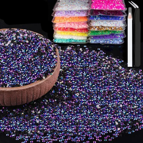 Vista 44 de 15000 diamantes de imitación de resina de 0.079 pulgadas a granel, diamantes de imitación de gelatina redondos negros con parte trasera plana, gemas