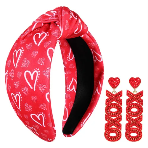 Vista 50 de YAHPERN Diadema para el día de San Valentín para mujer, colorida diadema de algodón con estampado de corazón de conversación XOXO Love, diadema